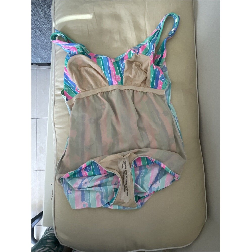 Vintage Talbots Bright Floral Striped One Piece Skirted Front Swimsuit Sz 18 USA - Picture 8 of 9